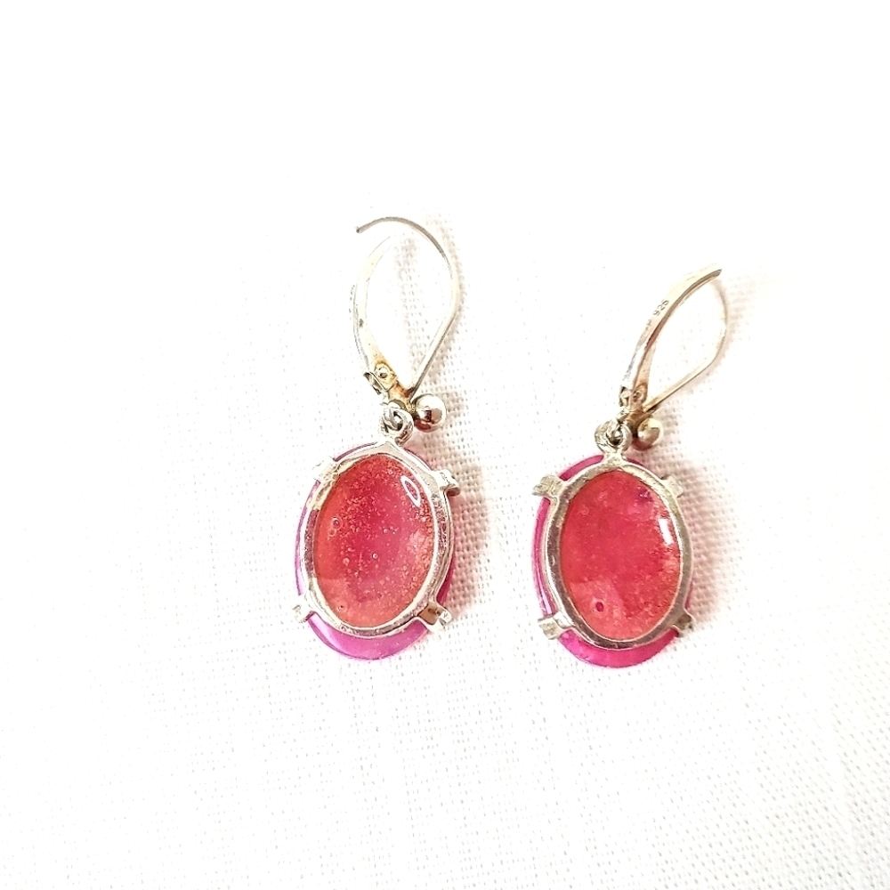 Druzy dangle, lever back earrings. Pink. - Picture 5 of 9